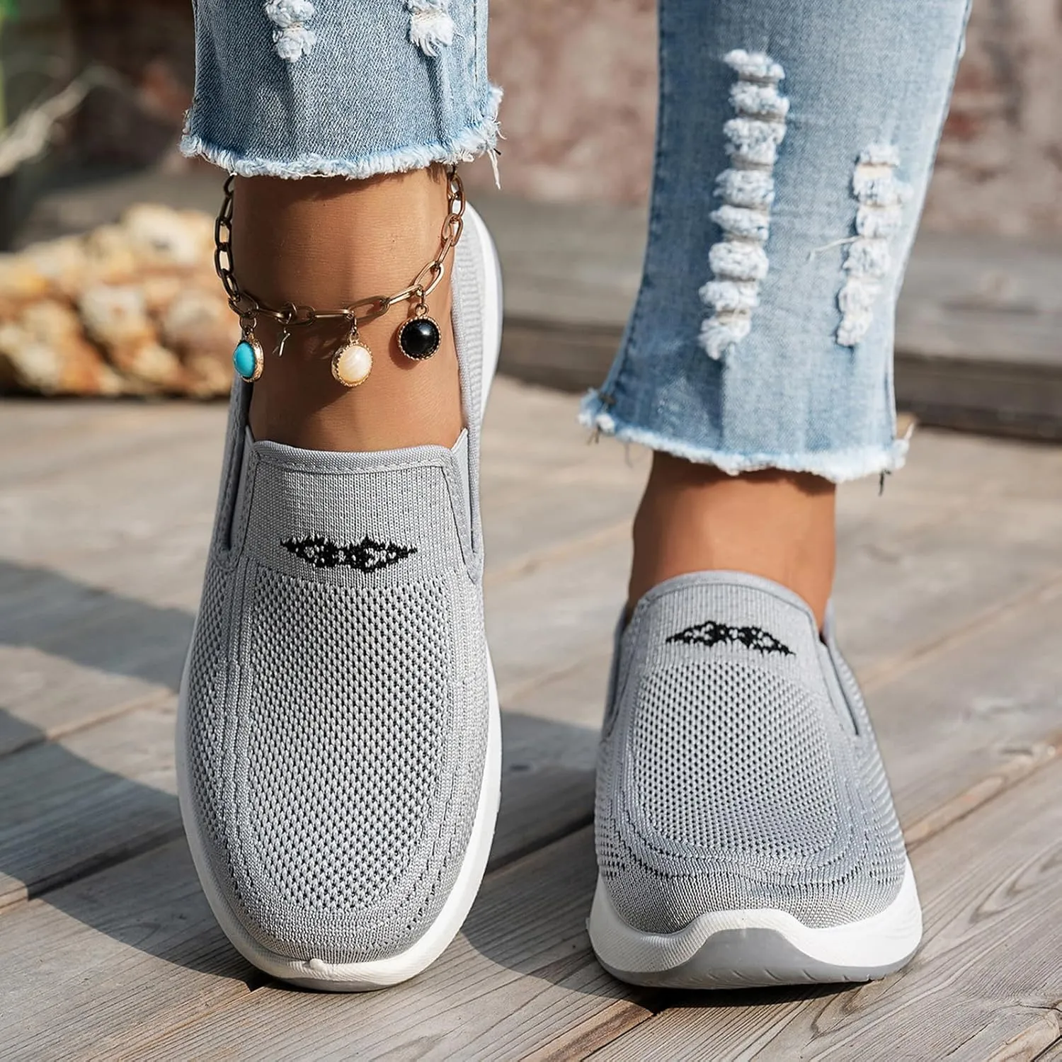 Women's Woven Orthopedic Breathable Soft Shoes Go Walk Slip on Shoes Diabetic Foam Shoes Hands Free Slip on Sneakers with Arch Support for Women