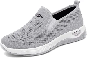 Women's Woven Orthopedic Breathable Soft Shoes Go Walk Slip on Shoes Diabetic Foam Shoes Hands Free Slip on Sneakers with Arch Support for Women