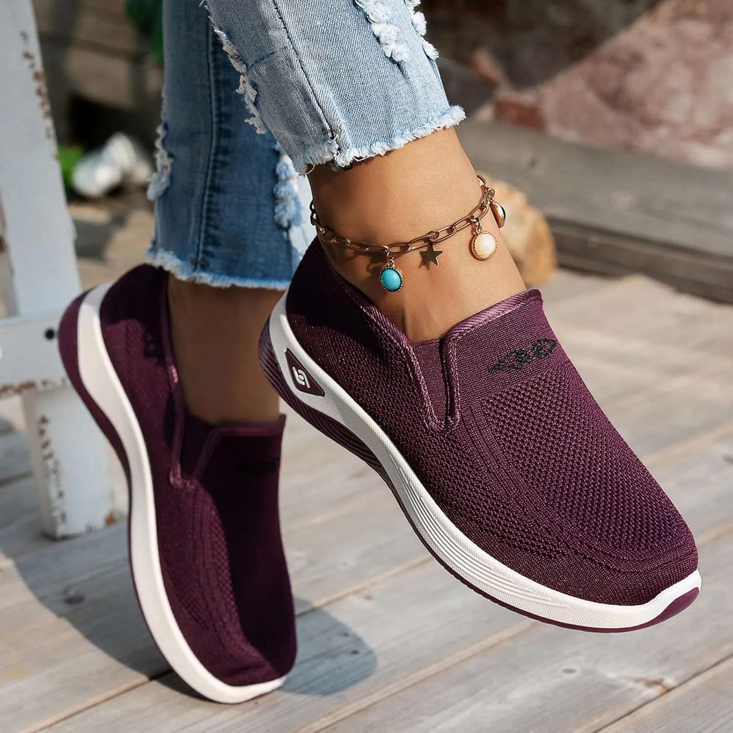 Women's Woven Orthopedic Breathable Soft Shoes Go Walk Slip on Shoes Diabetic Foam Shoes Hands Free Slip on Sneakers with Arch Support for Women