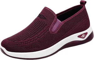 Women's Woven Orthopedic Breathable Soft Shoes Go Walk Slip on Shoes Diabetic Foam Shoes Hands Free Slip on Sneakers with Arch Support for Women
