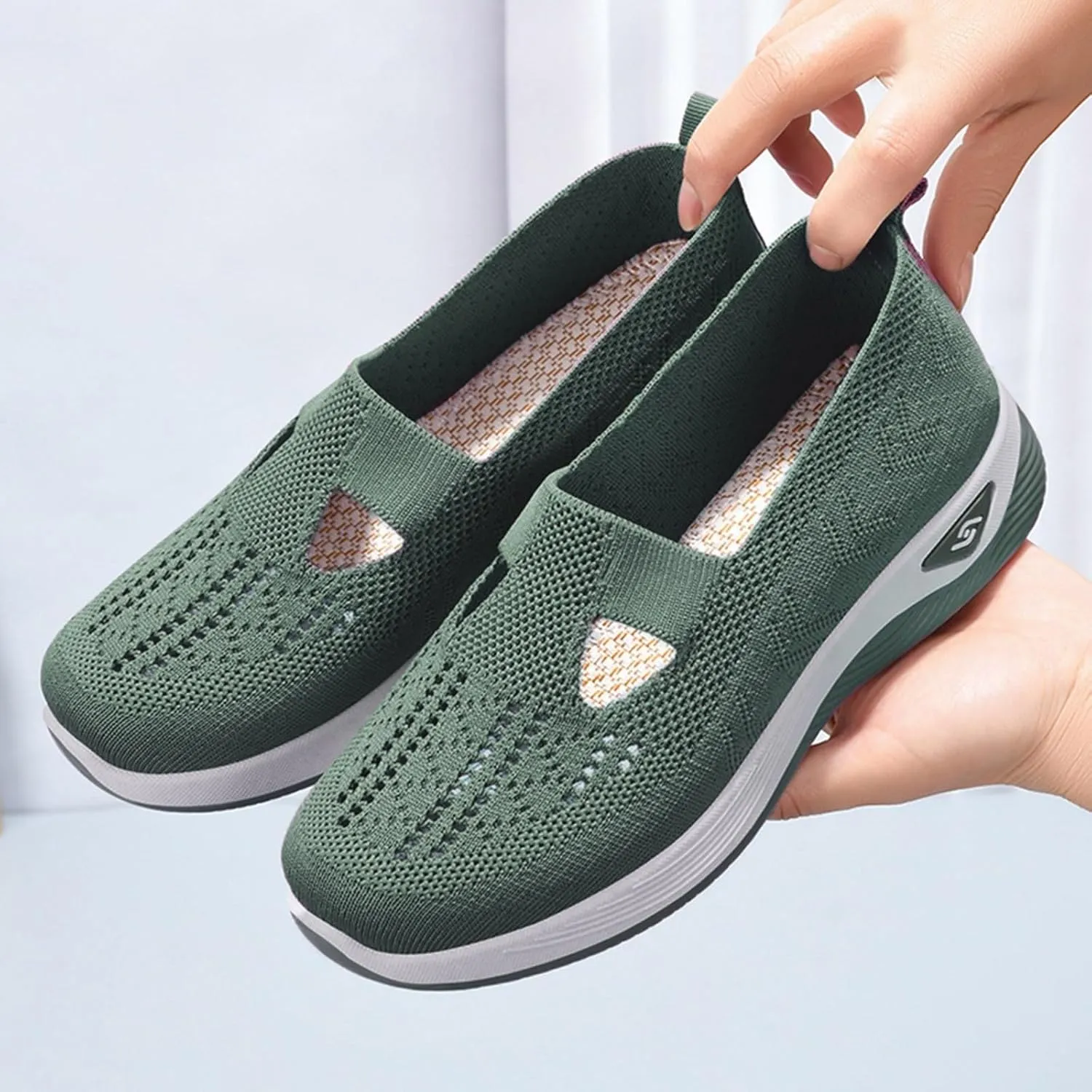 Women's Woven Orthopedic Breathable Soft Shoes Go Walking Arch Support Slip on Diabetic Foam Shoes Slip in Sneakers