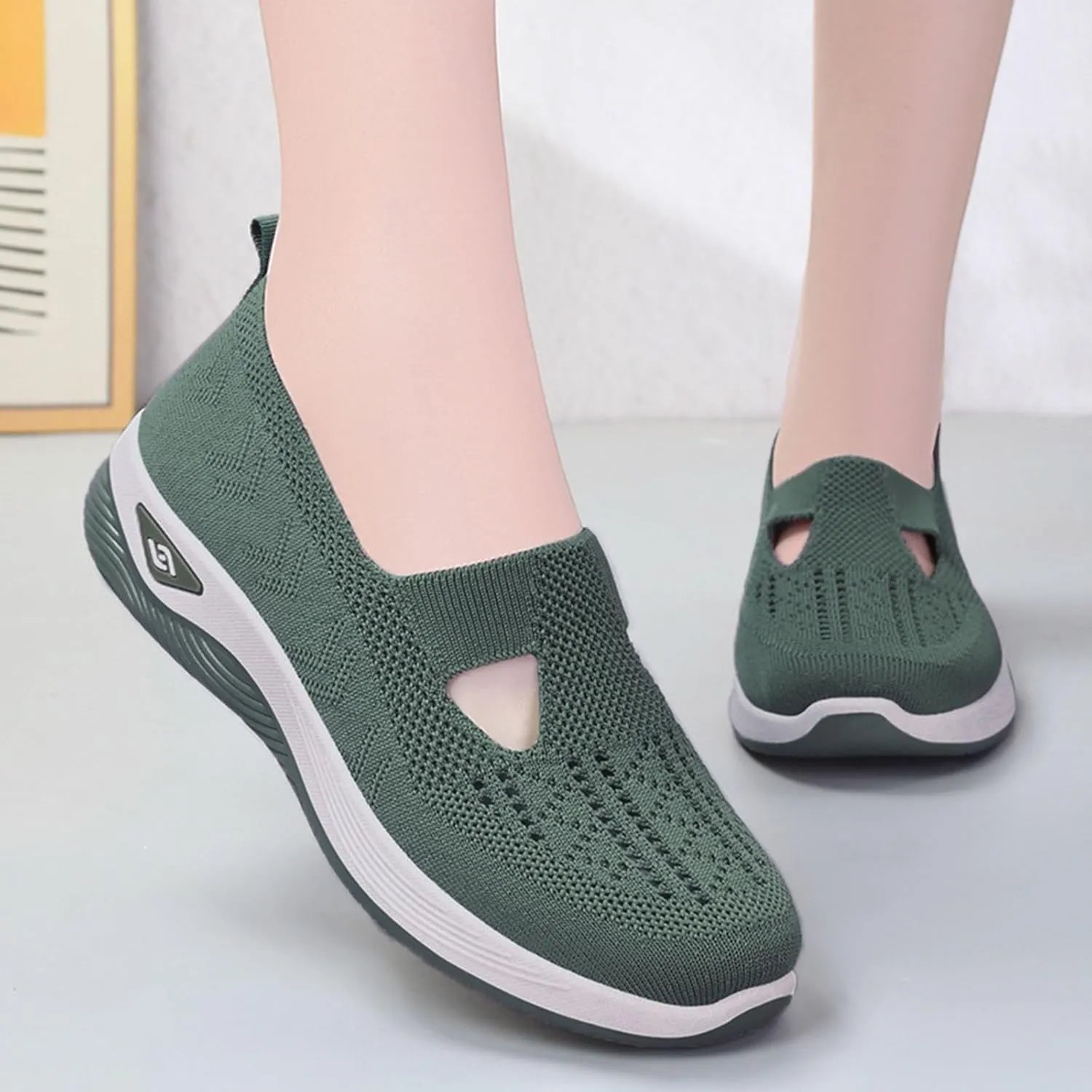 Women's Woven Orthopedic Breathable Soft Shoes Go Walking Arch Support Slip on Diabetic Foam Shoes Slip in Sneakers