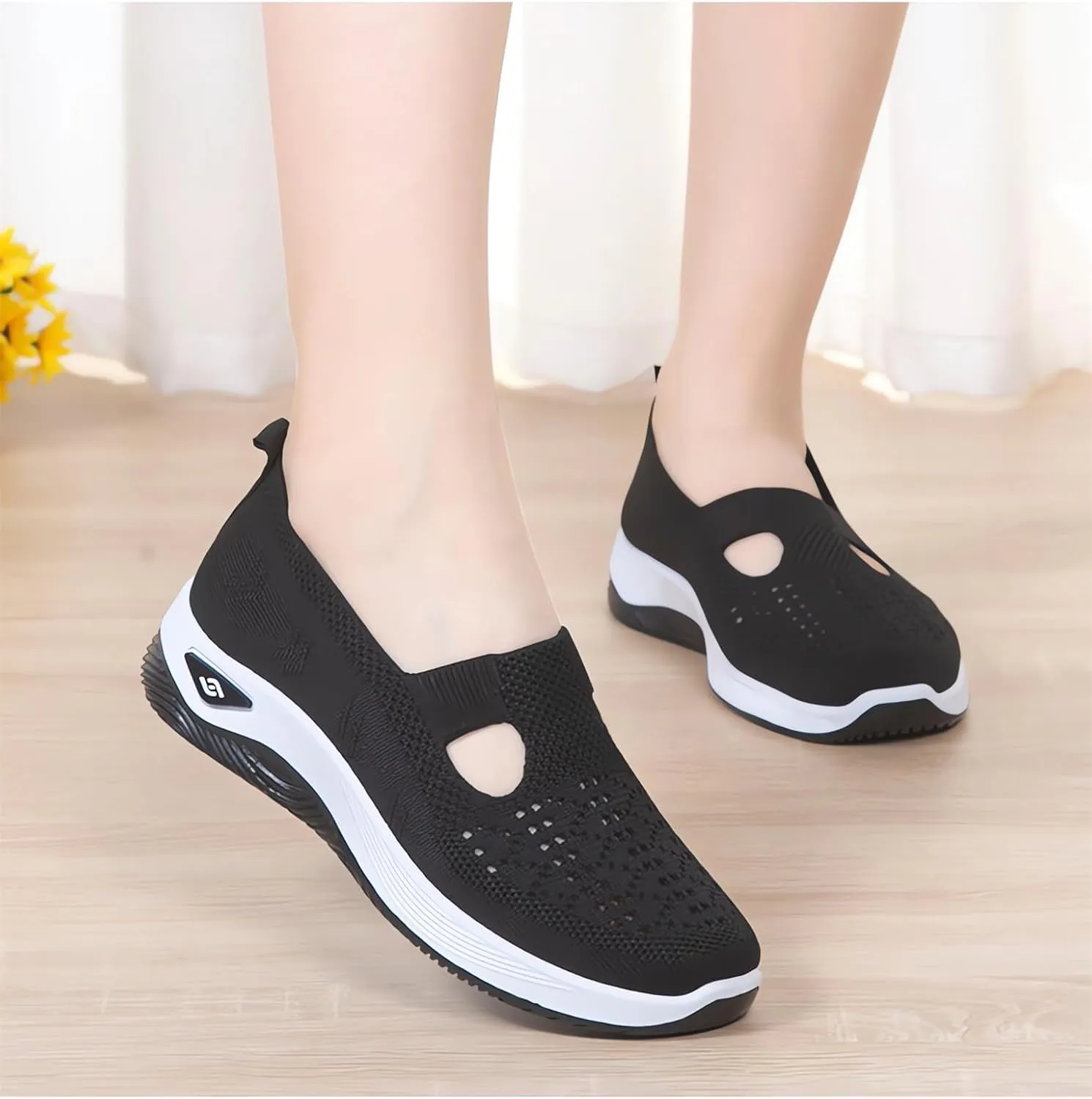 Women's Woven Orthopedic Breathable Soft Shoes Go Walking Slip on Diabetic Foam Shoes Hands Free Slip in Sneakers Arch Support