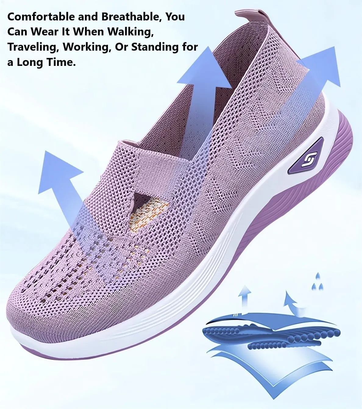 Women's Woven Orthopedic Breathable Soft Shoes Go Walking Slip on Diabetic Foam Shoes Hands Free Slip in Sneakers Arch Support