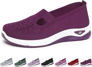 Women's Woven Orthopedic Breathable Soft Shoes Go Walking Slip on Diabetic Foam Shoes Hands Free Slip in Sneakers Arch Support