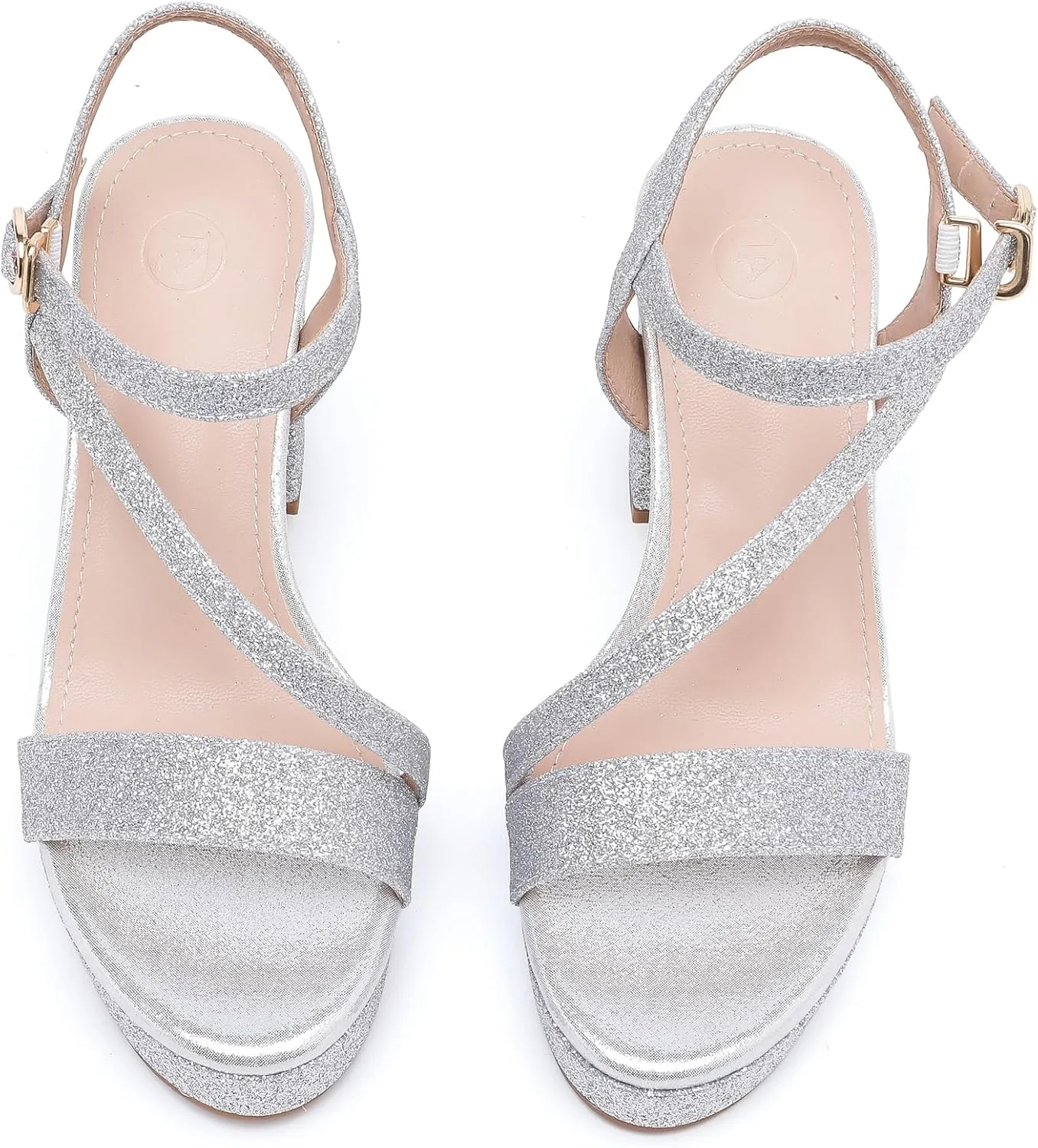 WUIWUIYU Women's Girls' Platform Heels High Block Chunky Heel Open Toe Ankle Strap Shiny Heeled Sandals Wedding Party Evening Prom Dance Dress Sandals