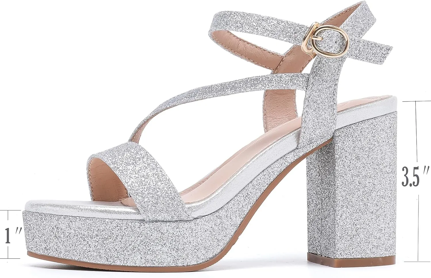 WUIWUIYU Women's Girls' Platform Heels High Block Chunky Heel Open Toe Ankle Strap Shiny Heeled Sandals Wedding Party Evening Prom Dance Dress Sandals