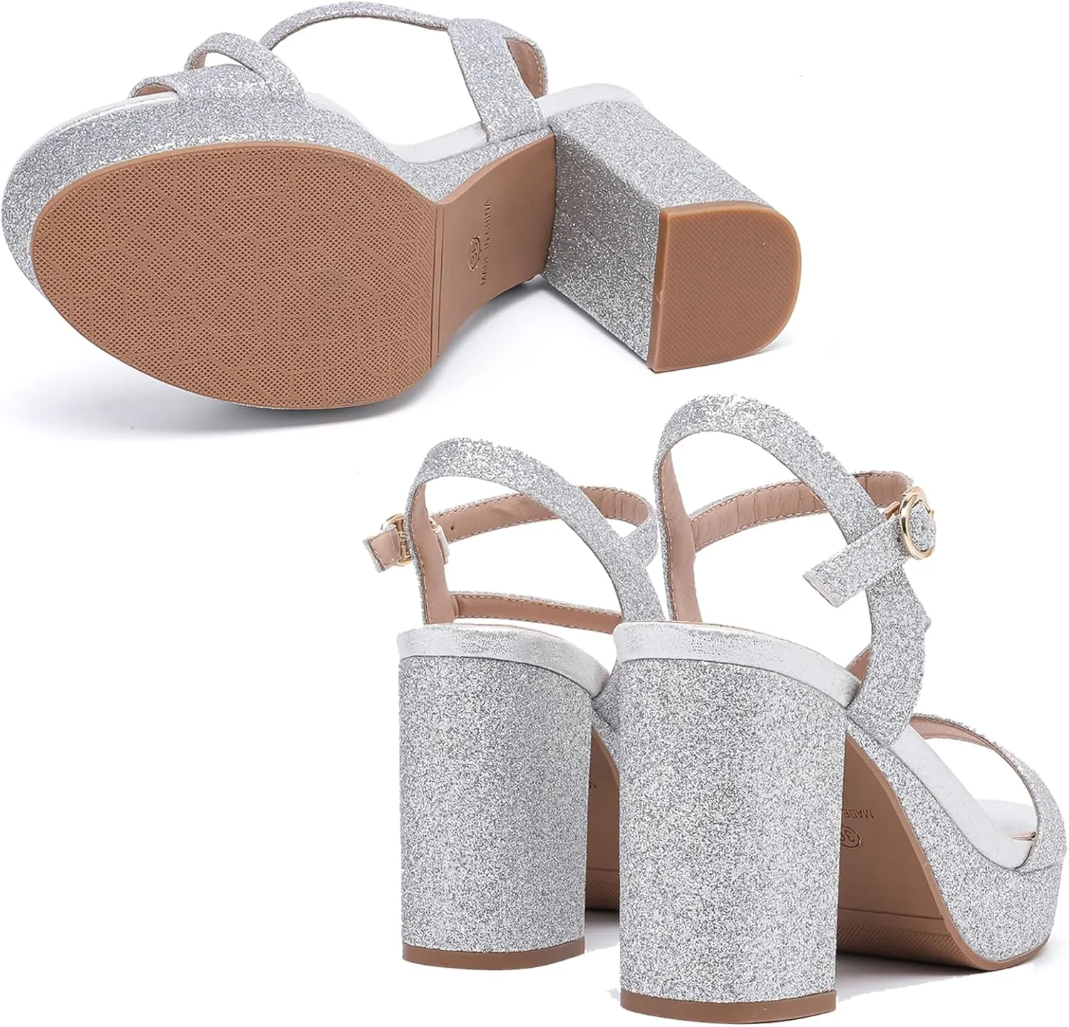 WUIWUIYU Women's Girls' Platform Heels High Block Chunky Heel Open Toe Ankle Strap Shiny Heeled Sandals Wedding Party Evening Prom Dance Dress Sandals