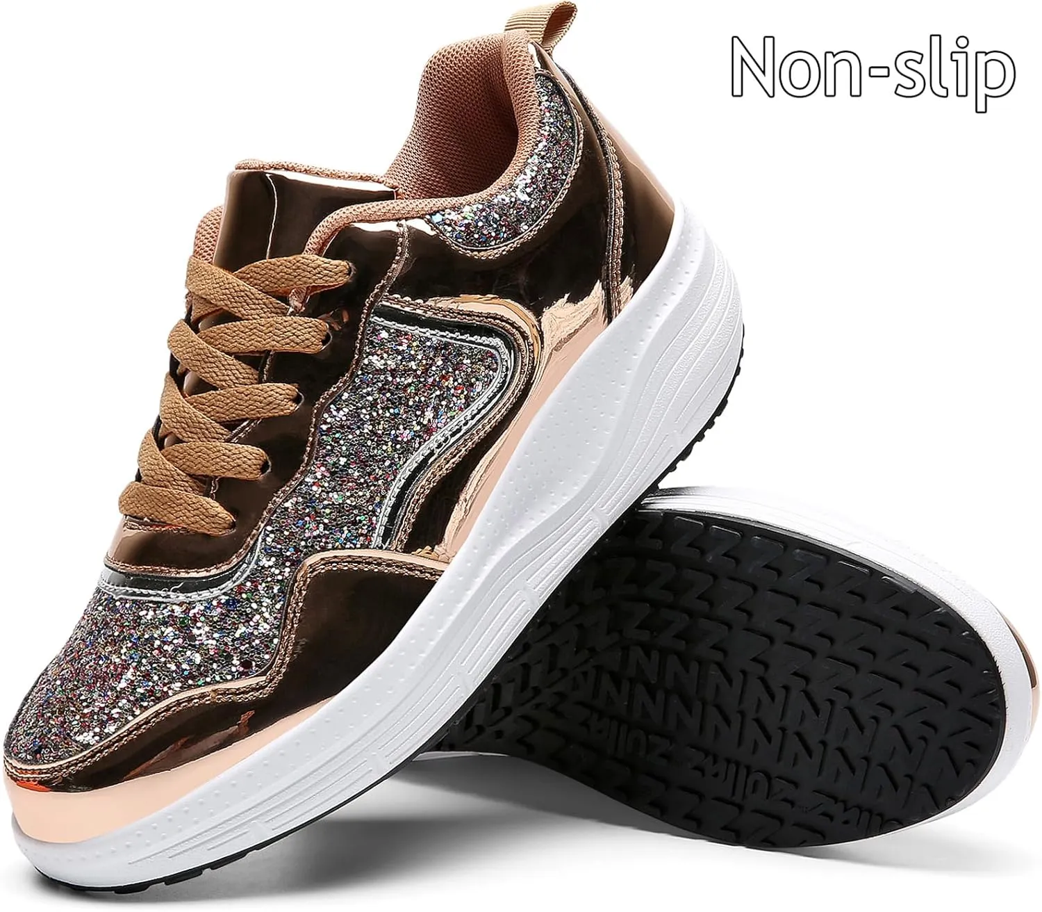 WUIWUIYU Women's Girls' Wedge Platform Shiny PU Sparkly Sequins Glitter Lace-Up Sneakers Street Dance Shoes