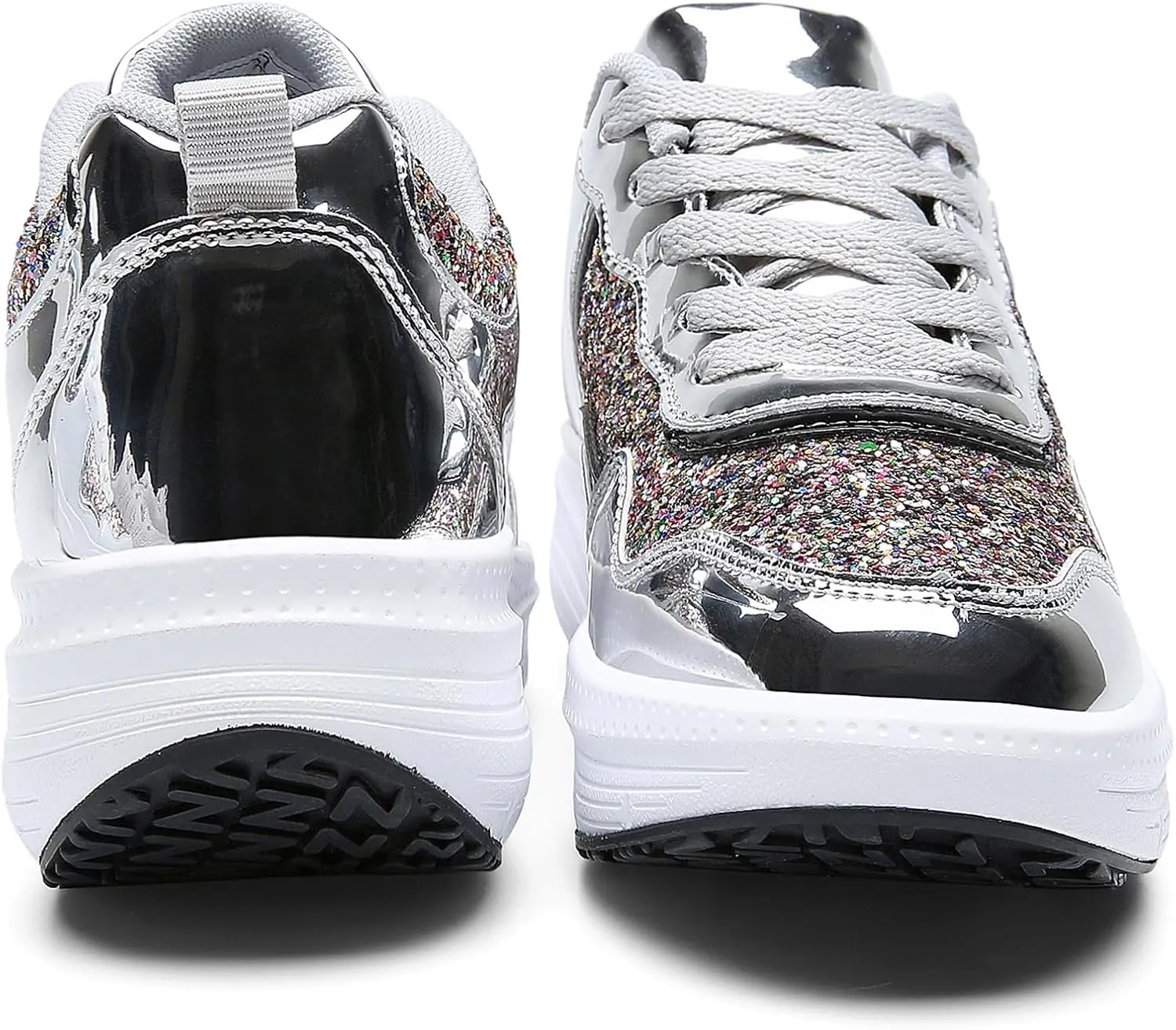 WUIWUIYU Women's Girls' Wedge Platform Shiny PU Sparkly Sequins Glitter Lace-Up Sneakers Street Dance Shoes