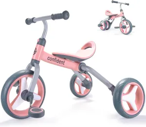 XIAPIA 4 in 1 Tricycle for Toddlers Age 2-5, Folding Toddler Bike& Toddler Tricycle& Baby Balance Bike with Adjustable Seat and Detachable Pedal, Ride-on Toys for 2 3 4 5 Years Old Boys Girls Birthday