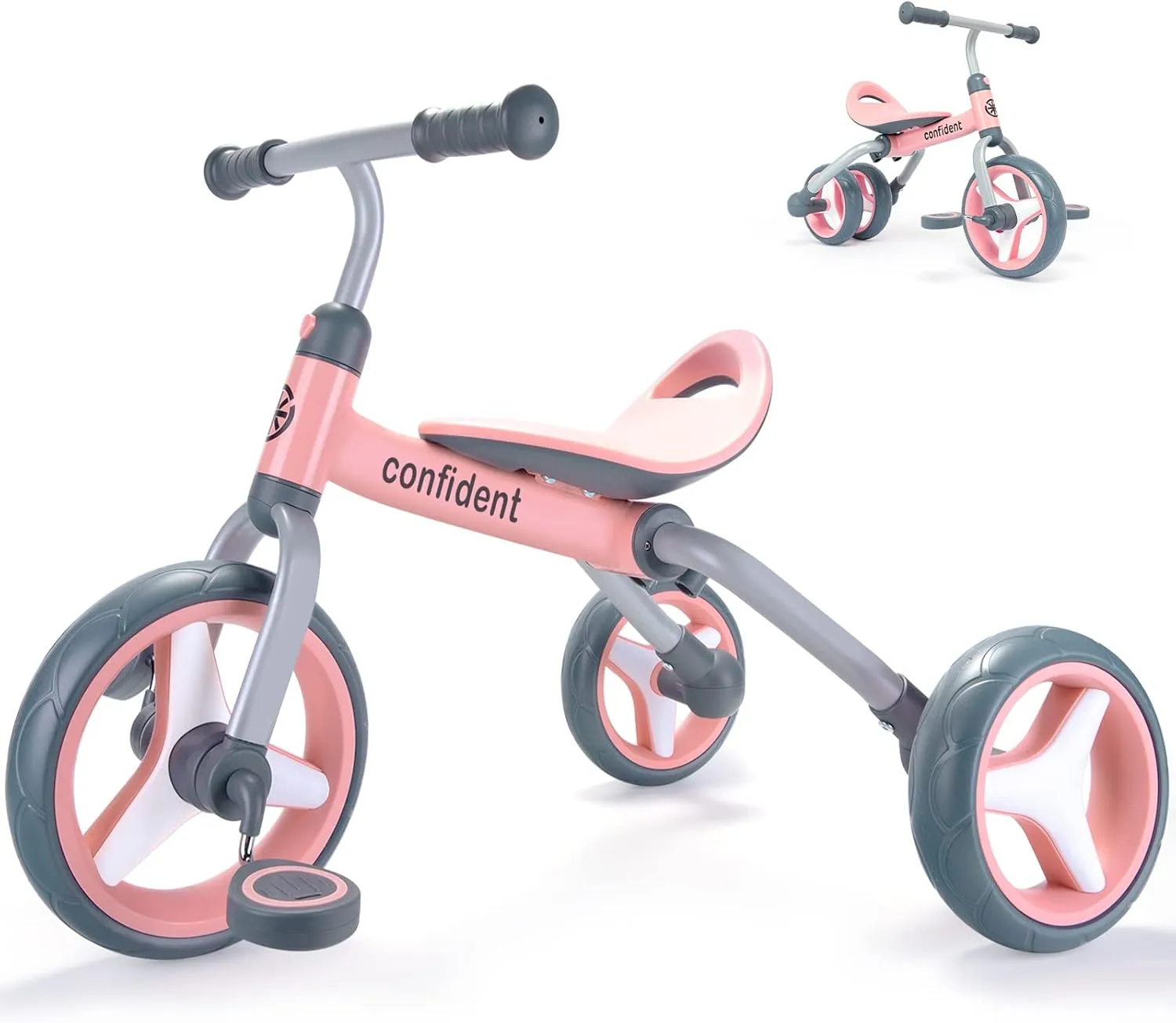 XIAPIA 4 in 1 Tricycle for Toddlers Age 2-5, Folding Toddler Bike& Toddler Tricycle& Baby Balance Bike with Adjustable Seat and Detachable Pedal, Ride-on Toys for 2 3 4 5 Years Old Boys Girls Birthday