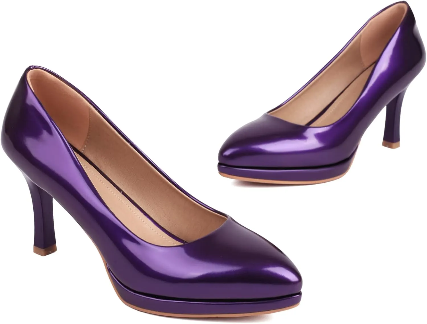 XIEDA Women's Pointed Toe Low Platform High Heels 3 Inch Patent Leather Pumps Classic Elegant for All Occasions
