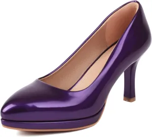 XIEDA Women's Pointed Toe Low Platform High Heels 3 Inch Patent Leather Pumps Classic Elegant for All Occasions