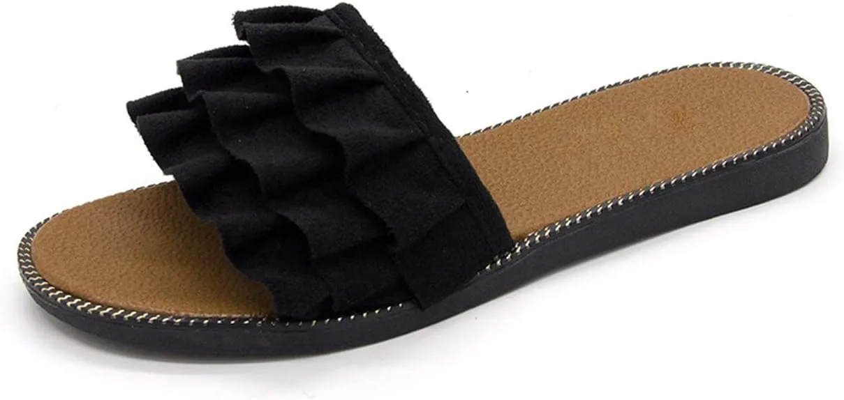 xsby Womens Soft Open Toe Slip on Flat Slide Sandals