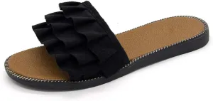 xsby Womens Soft Open Toe Slip on Flat Slide Sandals