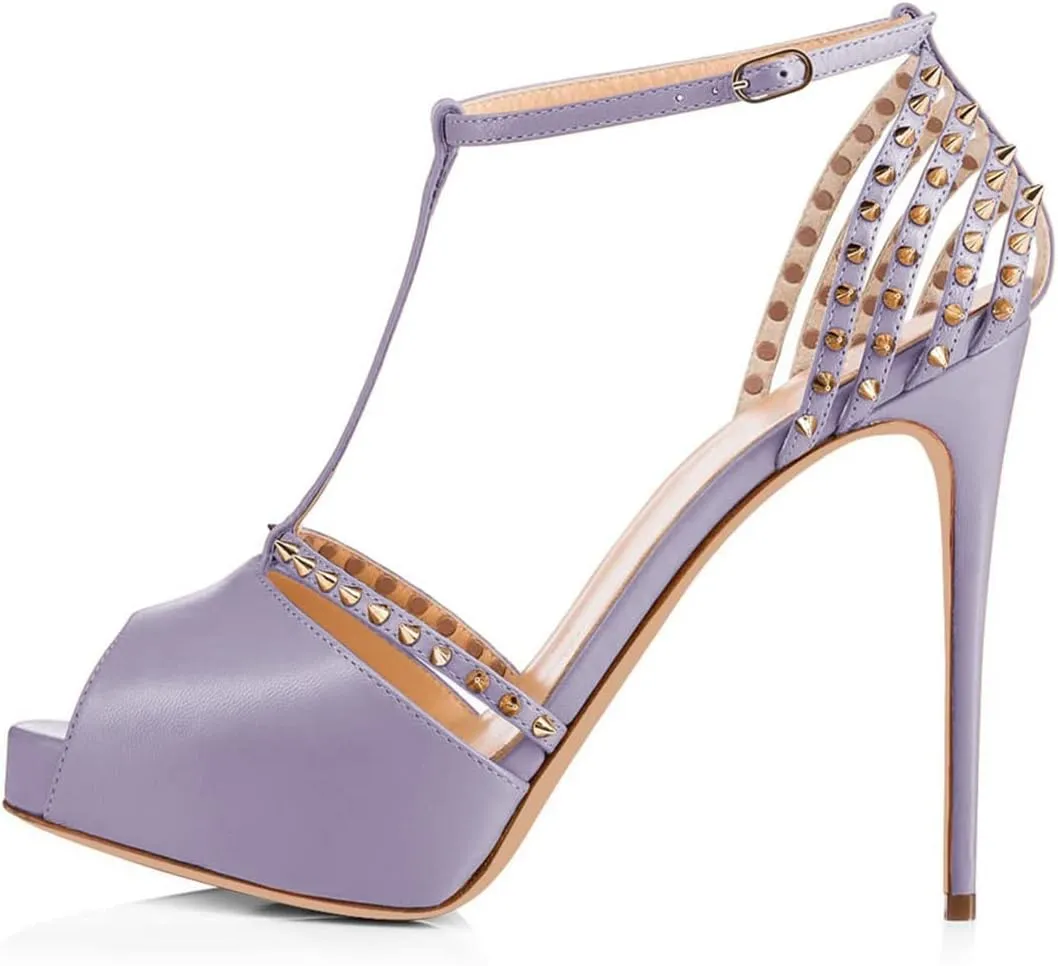 XYD Night Club Sexy Platform High Heel Stiletto Spikes Studded Peep Toe T-strap Chic Sandals Shoes for Women