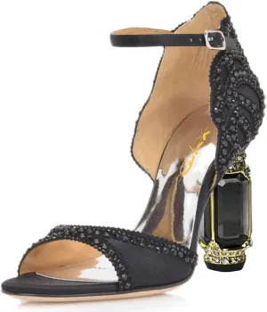 XYD Women Bridal Evening Heels Open Toe Rhinestone Studs Block High Heeled Sandals Ankle Strap Elegant Shoes for Wedding Party Dinner