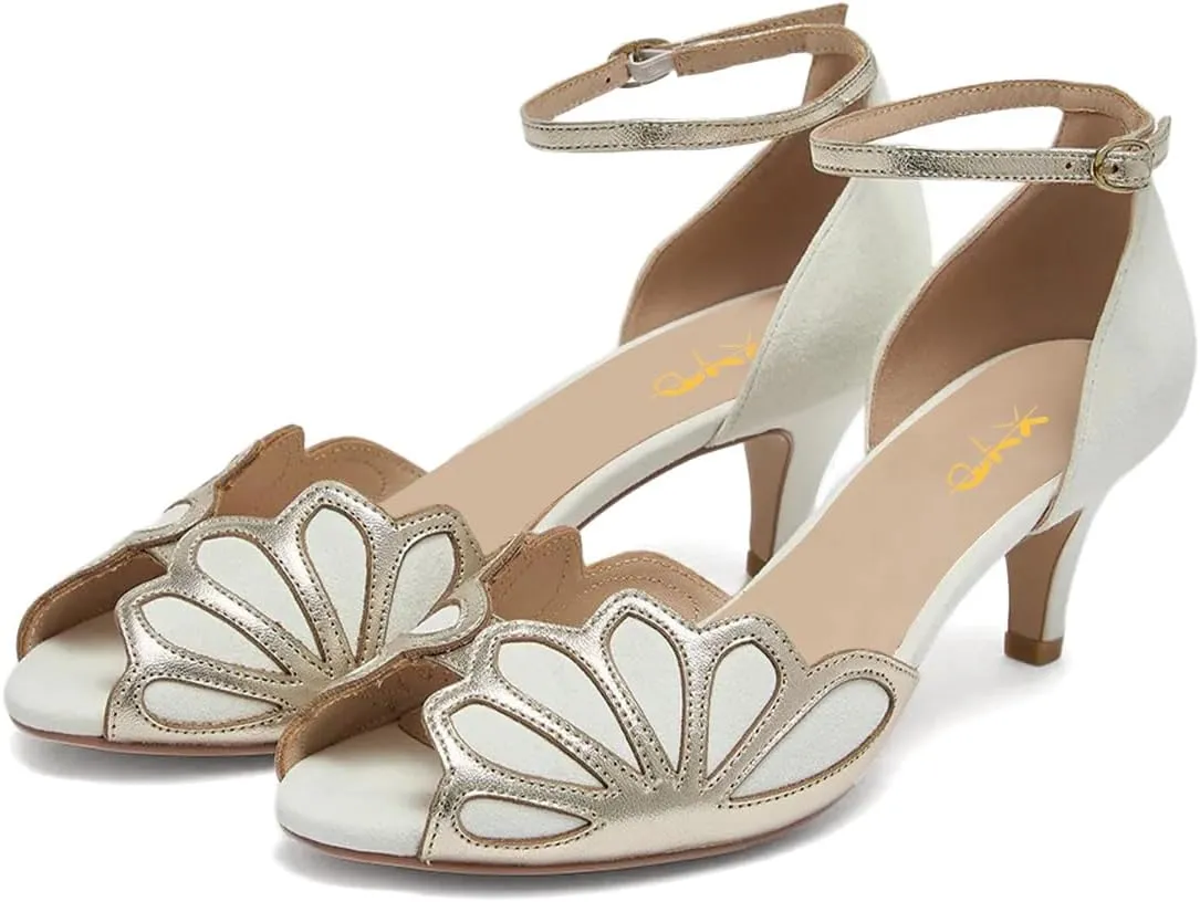 XYD Women Dance Ballroom Latin Jazz Sandals Kitten Heels Peep Toe Ankle Strap Butterfly Bridal Evening Fancy Pumps Shoes