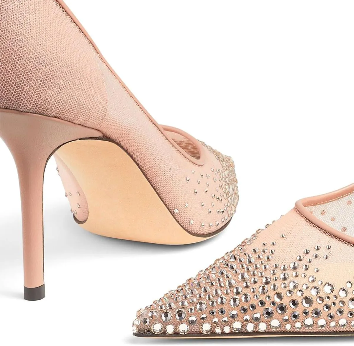 XYD Women Elegant High Heel Pumps Rhinestones Crystals Mesh Slip On Pointed Toe Evening Bridal Shoes