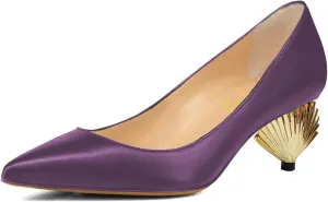 XYD Women Elegant Mid Scallop Shape Heel Slip On Closed Pointy Toe Pumps Party Event Office Work Shoes