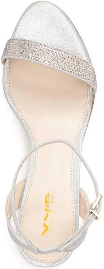 XYD Women Open Toe Ankle Strap Sandals Wedding Kitten Heels Rhinestones Studded Buckle Dance Casual Dress Shoes