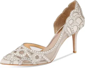 XYD Women Pointy Toe Crystal Studded Bridal Pumps High Heel Slip On D'Orsay Mesh Rhinestone Wedding Dress Shoes