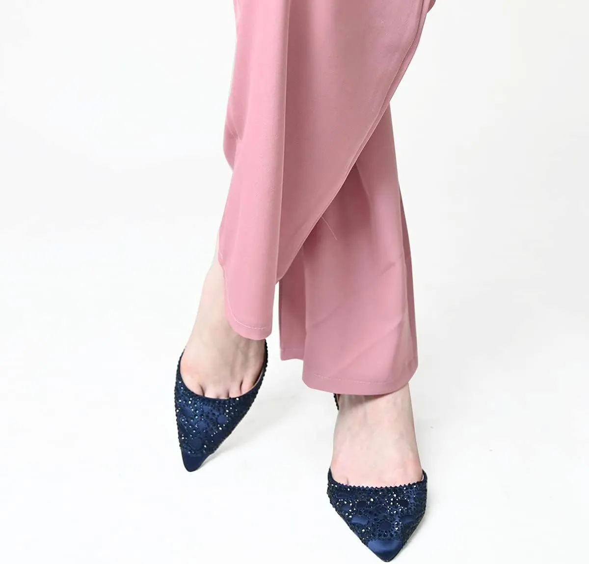 XYD Women's Pumps, Elegant Closed Pointed Toe, D'Orsay Kitten Low Heels, Rhinestone Studs, Slip-On Satin Shoes for Wedding