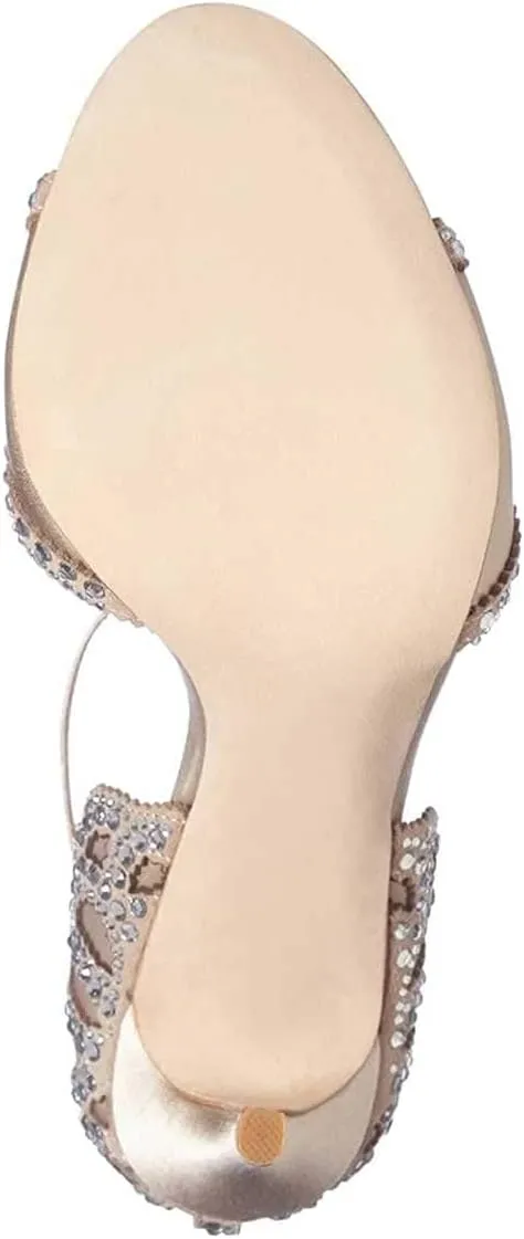 XYD Women's Sandals, Chic Peep Toe, D'Orsay Kitten Low Heels, Rhinestone Studs, Ankle Strap Satin Shoes for Wedding Ballroom