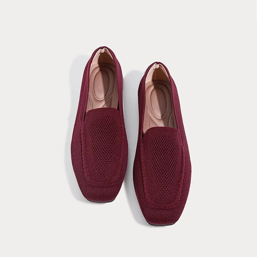 YING LAN Womens Knit Ballet Flats Shoes,Ladies Comfortable Square-Toe Dress Shoes Casual Slip On Soft Ballerina Walking Flats Shoes