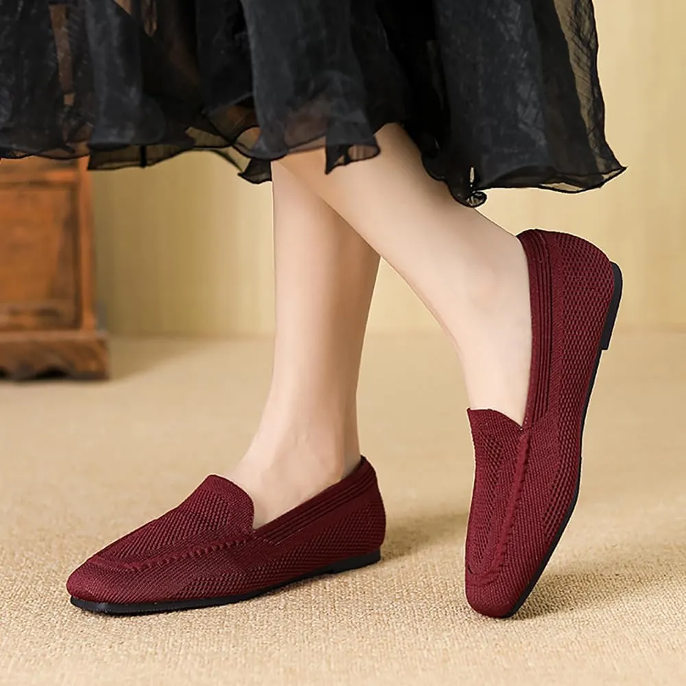 YING LAN Womens Knit Ballet Flats Shoes,Ladies Comfortable Square-Toe Dress Shoes Casual Slip On Soft Ballerina Walking Flats Shoes