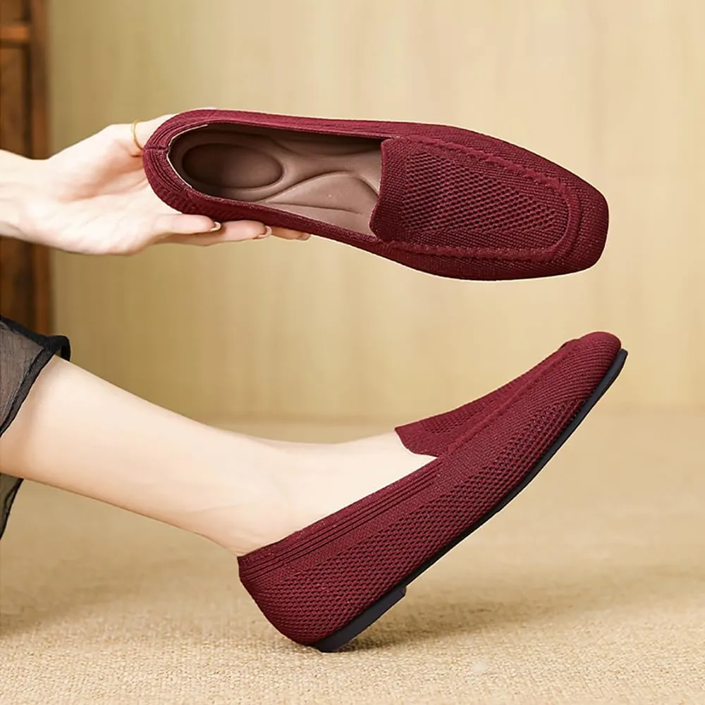 YING LAN Womens Knit Ballet Flats Shoes,Ladies Comfortable Square-Toe Dress Shoes Casual Slip On Soft Ballerina Walking Flats Shoes