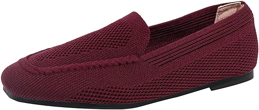 YING LAN Womens Knit Ballet Flats Shoes,Ladies Comfortable Square-Toe Dress Shoes Casual Slip On Soft Ballerina Walking Flats Shoes
