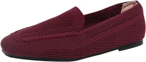 YING LAN Womens Knit Ballet Flats Shoes,Ladies Comfortable Square-Toe Dress Shoes Casual Slip On Soft Ballerina Walking Flats Shoes