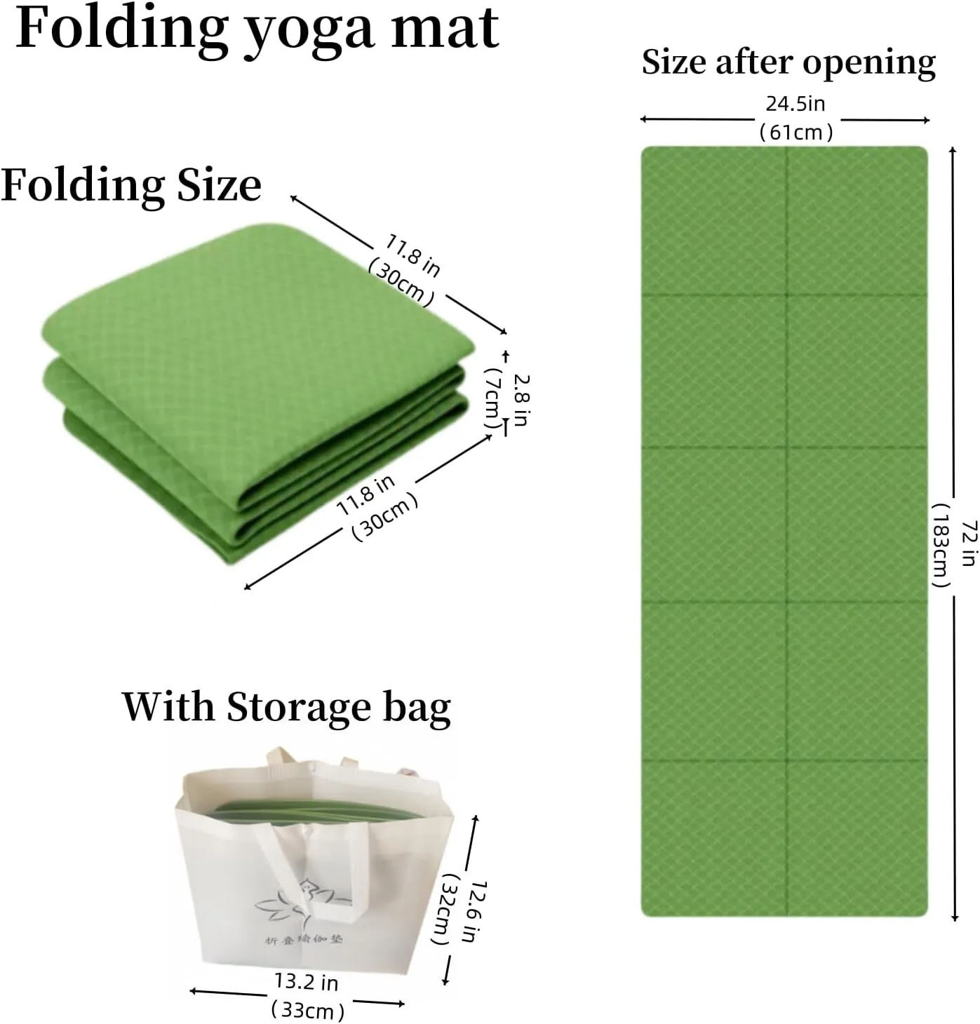 Yoga Mat 1/4-Inch Thick Folding Yoga Travel Mat TPE Eco-friendly High Density Anti-Tear Non-Slip Exercise & Fitness Mat, Foldable Easy Multipurpose Exercise Mat for Pilates, Home Workout etc