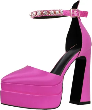 Yolkomo Platform Chunky Heel Pumps for Women Ankle Strap High Block Heel Mary Jane Pumps