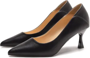 YooPrettyz Women's Pointed Toe Leather Slip On Kitten Low Heel Pumps Office Work Dress Foldable Shoes 2 Inch