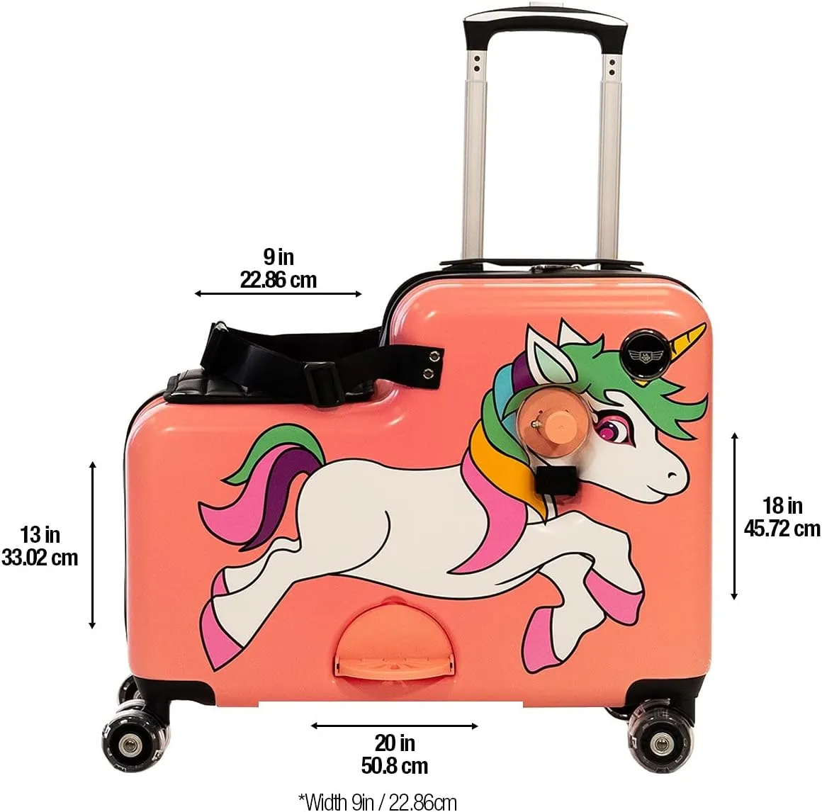 Younglingz Lil Flyer 20" kid ride on suitcase child stroller spinner luggage (Pink Unicorn)