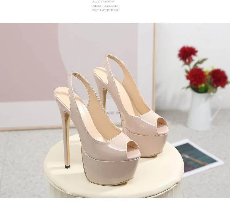 Your Shiny Clothes 16 cm Patent Leather Platform Peep Toe Heels