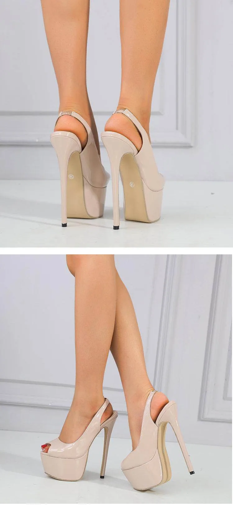 Your Shiny Clothes 16 cm Patent Leather Platform Peep Toe Heels