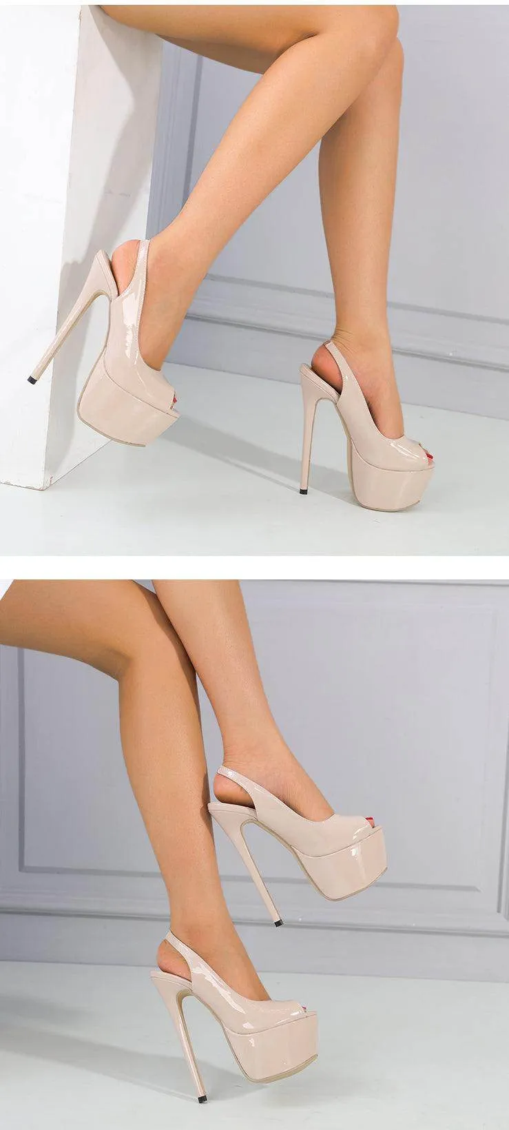 Your Shiny Clothes 16 cm Patent Leather Platform Peep Toe Heels
