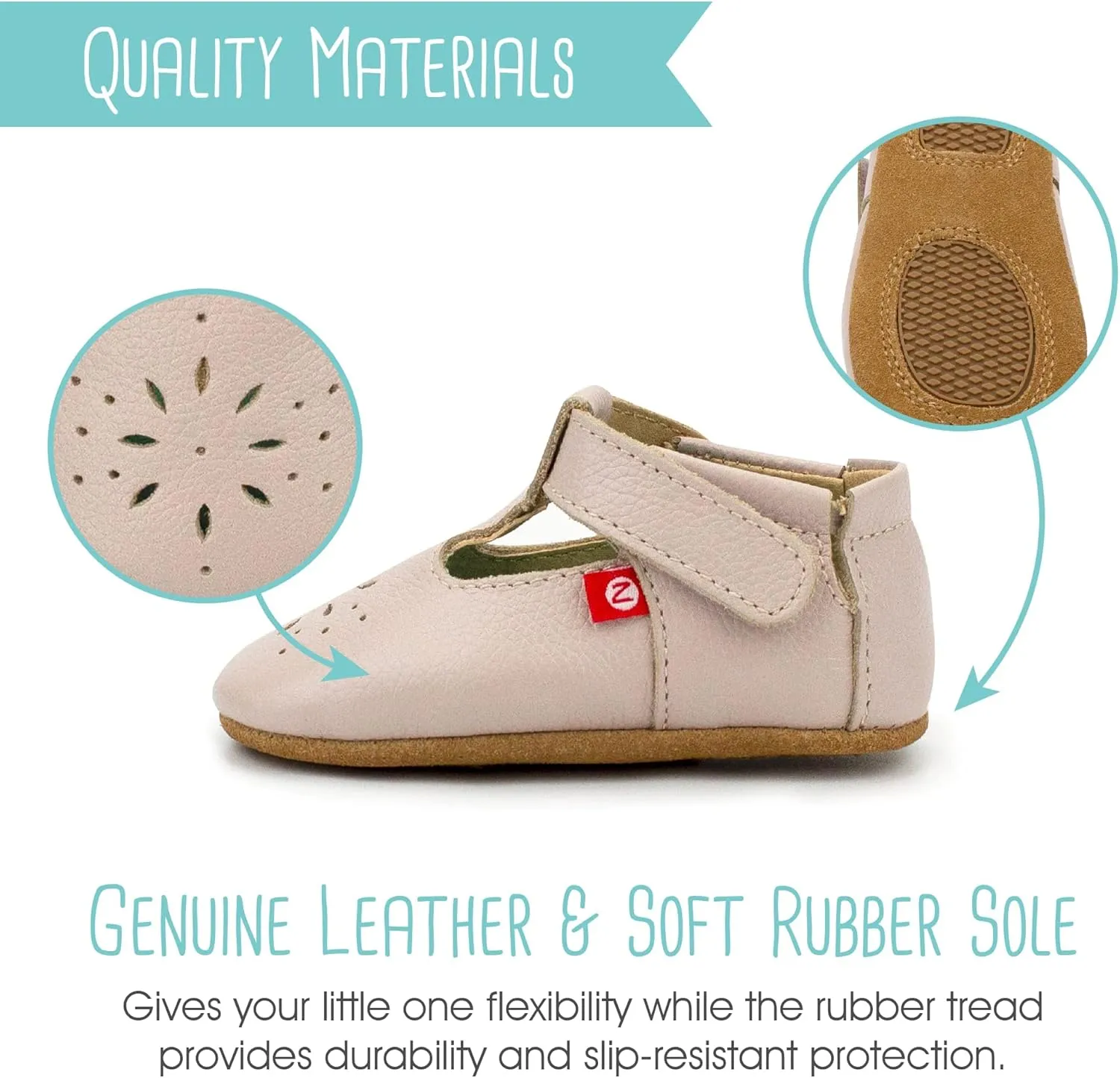 Zutano Easy On Leather Mary Jane Baby Shoes, Anti-Slip and Soft Sole